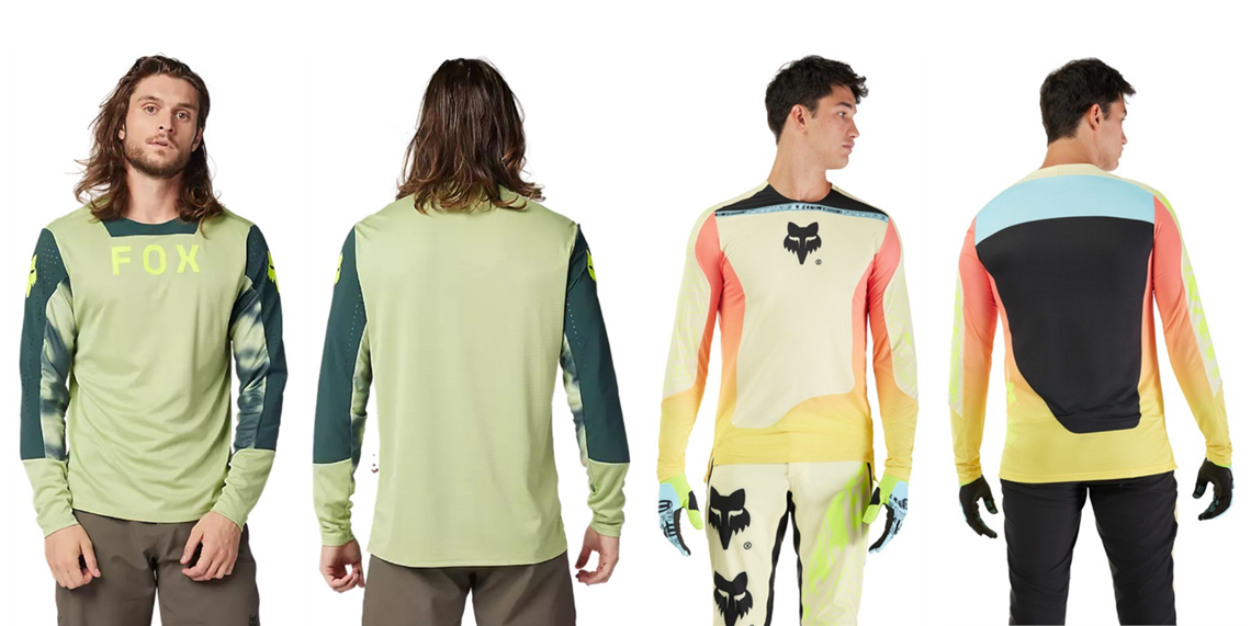 Mężczyźni przymierzają stroje firmy Fox z serii Defend i Flexair.