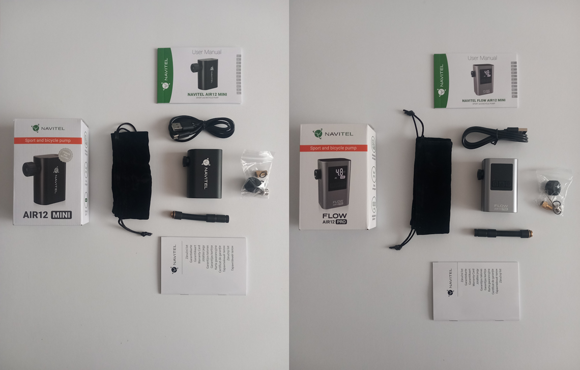 Zestaw z jakim przychodzą pompki Navitel Air12 Mini i Air12 Pro,