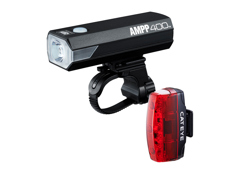 CatEye AMPP 400 / Rapid Micro Set Luci Bici Anteriore E Posteriore - 400 Lumen, Ricaricabili USB, Impermeabili