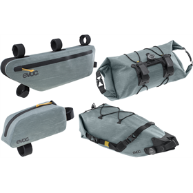 Torba pod ramę EVOC Frame Pack WP + Torba na kierownicę EVOC Handlebar Pack BOA WP + Torba podsiodłowa EVOC Seat Pack Boa WP + Torba na ramę EVOC Top Tube Pack WP